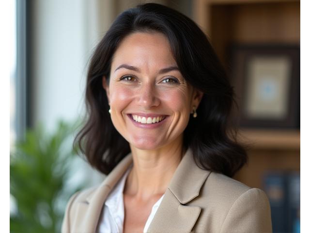 Portrait of Dr. Elara Vance, a middle-aged woman with warm, intelligent eyes and a friendly smile.