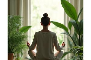 Person meditating peacefully in a lush garden