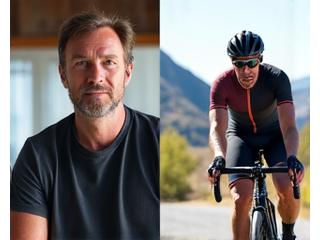 Before and after photos of David, showing his increased fitness for cycling in Boulder.
