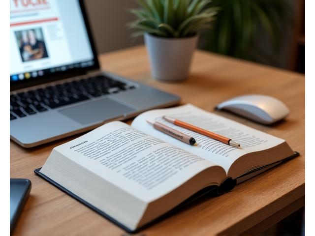 Open book and a laptop on a desk, symbolizing ongoing learning and access to mental health resources.