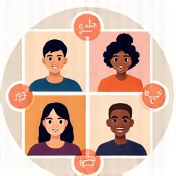 Diverse group of people connecting online through video call tiles, symbolizing an online community