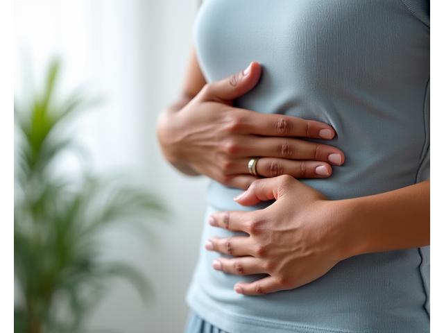 Close-up of a person performing a breathing exercise, symbolizing stress relief
