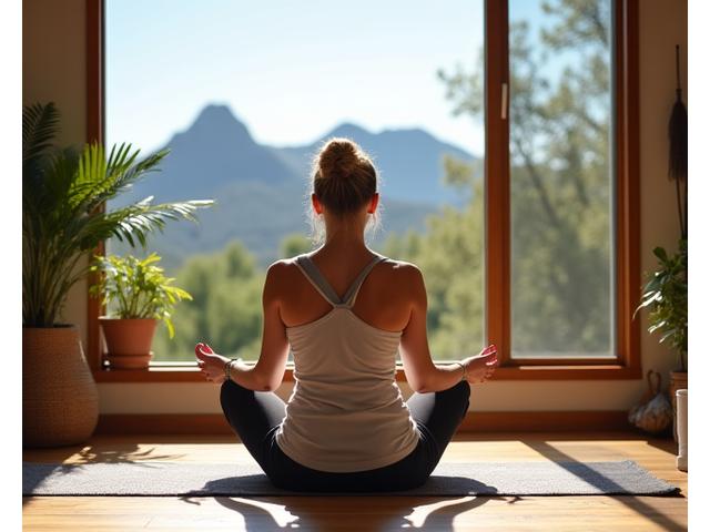 Person meditating calmly in a sunlit Boulder home, illustrating effective stress management.